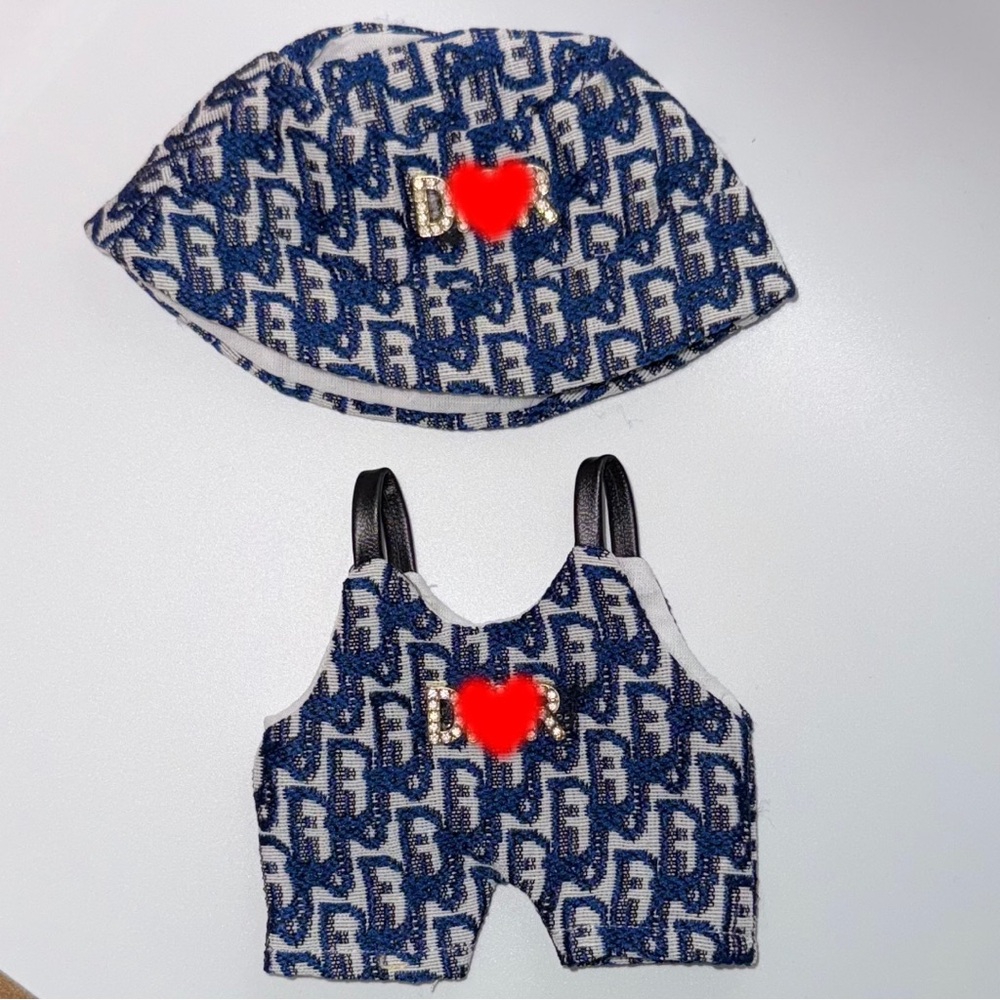 Labubu Clothes - Blue Jumpsuit with Bucket Hat